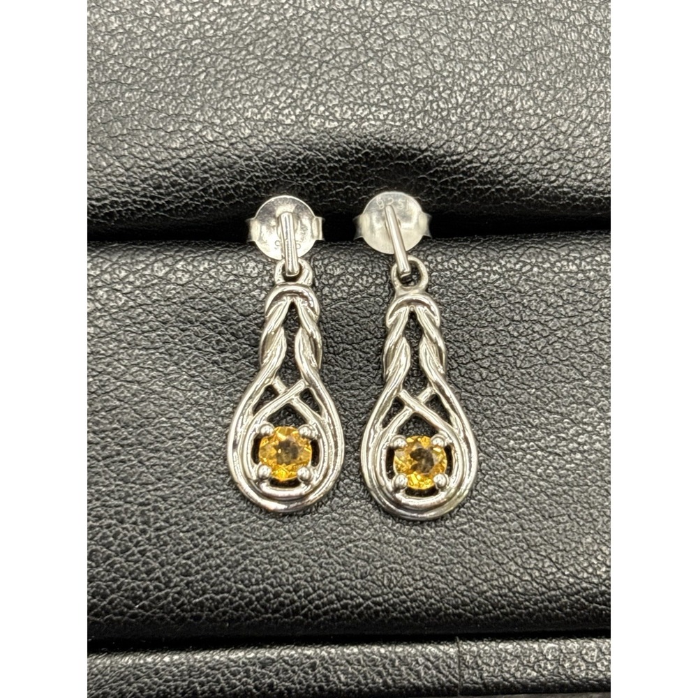 New Condition Sterling Silver Genuine Citrine Dangle Earrings 925 H25